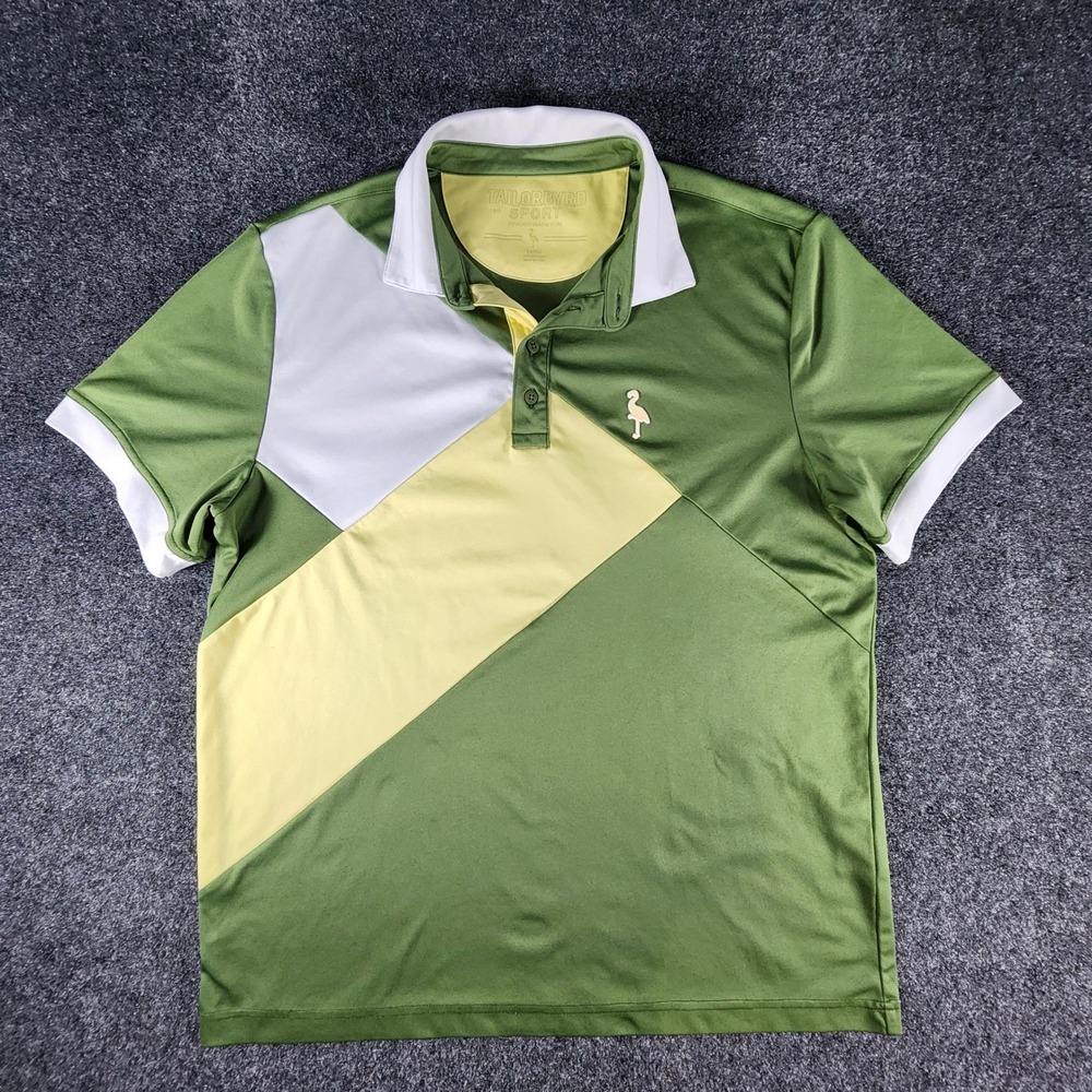 TailorByrd Sport Mens Polo Shirt Large Green Yellow Colorblock Flamingo Golf L‎